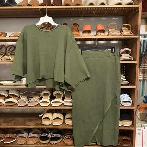 NEW Olive Sweater Faux Wrap Skirt and Cropped Sweater Top
